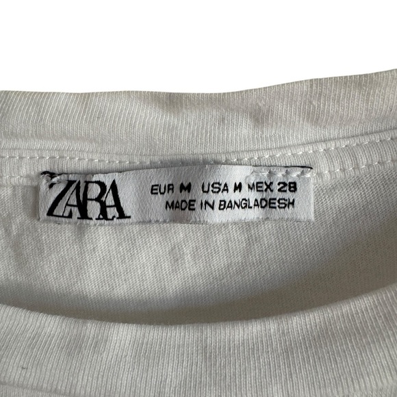 Zara White Tee w/ Embellished Sleeves, Size M - Picture 3 of 5